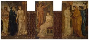 Cupid och Psyche - Palace Green Murals - Psyches systrar besöker henne i Amors hus, 1881. av Sir Edward Coley Burne Jones
