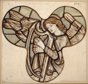 Design för målat glas i Lyndhurst Church: An Angel Harpist, 1862 av Sir Edward Coley Burne Jones