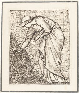 Dam som plockar blommor av Sir Edward Coley Burne Jones