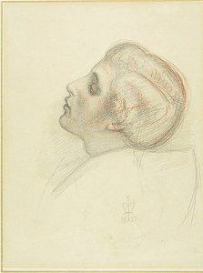 Studie för huvudet på den räddande älskaren i Escape of the Heretic av Sir John Everett Millais