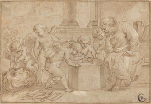 Äldre man som tittar på Putti dissekera ett öga av Sir Peter Paul Rubens