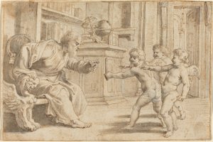Putti testar en mans uppfattning om djup av Sir Peter Paul Rubens