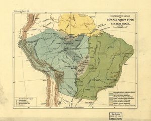 Distributionsområden för pil- och bågtyper i centrala Brasilien. LOC 2003627075 av Smithsonian Institution