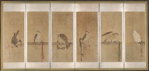 Tethered Hawks, före 1606. av Soga Chokuan