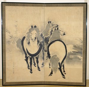 Hästar, japanska, Edo-period, ca 1700-talet (bläck på papper) (en i ett par) (se även 121397)