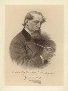 Porträtt av Charles Dickens som håller sin penna (s/v foto) av Solomon (after) Eytinge