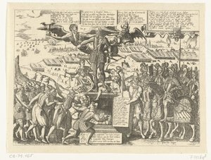Reproduktion av tecknad film på statyn av Alva, 1571 av Sons, and Stewart, G. Waterston