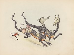 Illustration till Little Twin Dragons av S Rosamond Praeger (färglitografi)