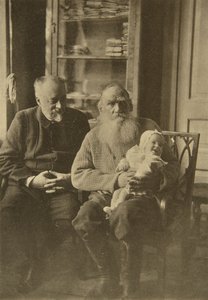 Den ryske författaren Leo Tolstoj med sin svärson och barnbarn, Ryssland, c1905-c1906