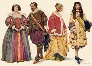 Kläder under Charles I och II:s och James II:s regeringstid, 1640-1686, 1903, 1937.
