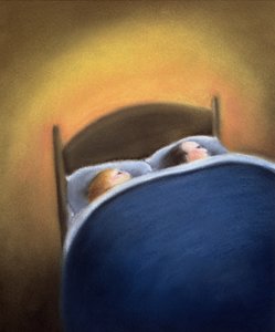 I sängen (pastell på handgjort papper)