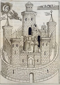Ett slott, gravyr för att ackompanjera mallorcanska sånger skrivna av Fray Anselm Turmeda av Spanish School
