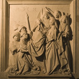 Basrelief av Saint Idelfonso som tar emot sin Chasuble, interiören av La Mezquita, Cordoba, 1507 av Spanish School