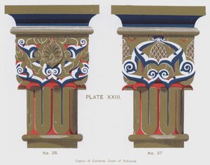 Columns Capital, Court of Fishpond (färg litho) av Spanish School