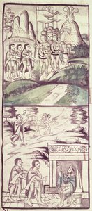 Codex om erövringen av Mexiko: sändebuden från Montezuma, eller Moctezuma II Aztec kejsaren möter den spanska av Spanish School