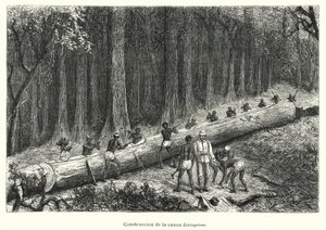 Konstruktion av kanoten Livingstone, Kongo (litho) av Spanish School