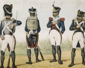 DE SOTTO, Serafin Maria, Earl of Clonard (1793 - 1862). Historia organica de las armas de Infanteria y Caballeria espanolas. 1851 - 1859. Infanterister under Ferdinand VII:s regeringstid i Spanien. Grenadjär, skyttesoldat, sergeant och jägare (1815-1820).  av Spanish School