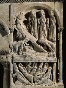 Kristi avsättning. Skulptur gjord av mästaren av Saint Dominic de Silos (1100-talet). Relief på sten av Spanish School