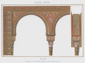 Detaljer om bågarna, Hall of the Abencerranges (färg litho) av Spanish School