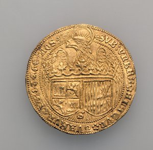 Dubbel excellente av Ferdinand II av Aragonien (1452-1516) och Isabella av Kastilien (1451-1504), myntverket i Sevilla, 1475 (guld) (se 168057) av Spanish School