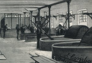 Ekonomi (1800-talet). Pappersfabrik i Spanien "" La Guipuzcoana "". Cylinderrum och tvättare av fabriken i Tolosa (Guipuzcoa). gravyr av Spanish School