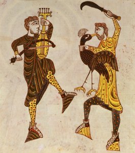F.86 Two Men Dancing, från Beatus Apocalypse från Santo Domingo de Silos av Spanish School