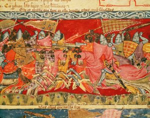 Fol.110r Slaget mellan greker och trojaner, från Codex Benito Santa Mora av Spanish School