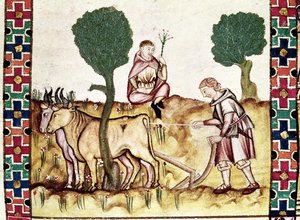 Fol.237r En bonde som lärde sin son att plöja en åker av Spanish School