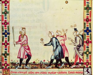 Fol.61v Spel med pelota i det fria, från manuskriptet gjort under ledning av Alfonso X (1221-84) Den vise, kungen av Kastilien och Leon