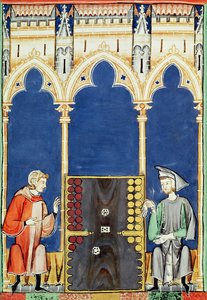 Fol.85v Två backgammonspelare, från spelboken, schack, tärningar och brädor, 1282 av Spanish School