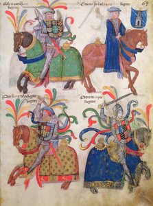 Fyra kavaljerer, från Libro de Los Caballeros de la Cofradia de Santiago av Spanish School