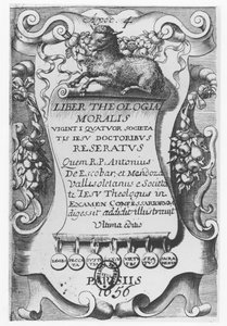 Frontispice för Liber Theologiae Moralis, av Antonio Escobar y Mendoza, 1656 av Spanish School