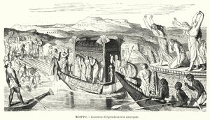 Begravningsfest på väg till en begravningsplats i det antika Egypten (litho) av Spanish School