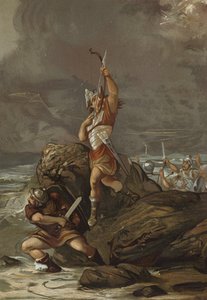 Galler som skjuter pilar mot himlen i ett försök att stilla en storm av Spanish School