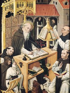 Interiör av ett scriptorium, School of Segovia av Spanish School