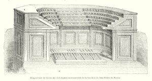 Layout av nycklarna till den monumentala orgeln i Peterskyrkan, Rom (litho) av Spanish School