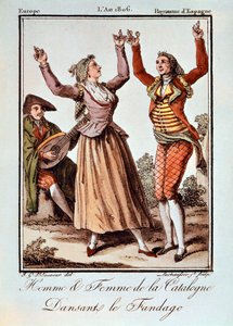 Man och kvinna från Katalonien som dansar Fandango, Europa, Spanien av Spanish School