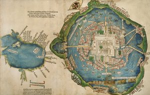 Karta över Tenochtitlan och Mexikanska golfen, från Praeclara Ferdinadi Cortesii de Nova maris Oceani Hyspania Narratio av Hernando Cortes (1485-1547) 1524