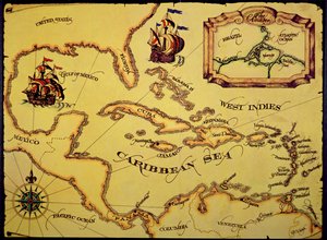 Karta över den spanska Main (färg litho) av Spanish School