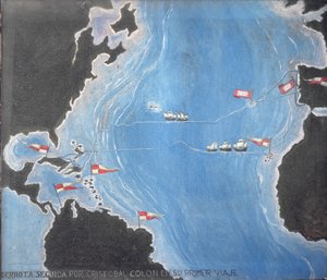 Karta som visar Christopher Columbus rutt på hans första resa till den nya världen