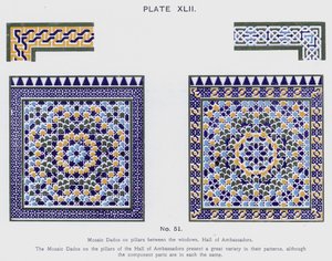 Mosaik Dados på pelare mellan fönstren, Hall of Ambassadors (färg litho) av Spanish School