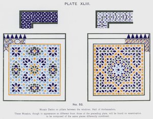 Mosaik Dados på pelare mellan fönstren, Hall of Ambassadors (färg litho) av Spanish School