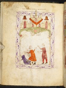 Moses förebråar två grälande israeliter, Moses i Egypten, från Hispano-Moresque Haggadah, MS Or 2737, f.66r, f.1275-1324 (vellum) av Spanish School