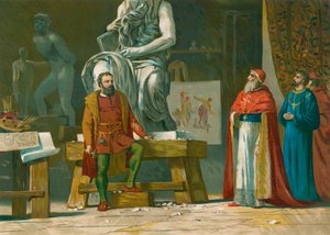 Påven Julius II besöker Michelangelos verkstad av Spanish School