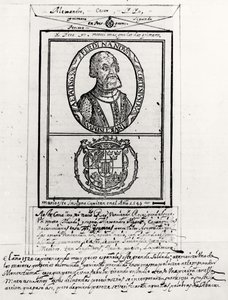 Porträtt av Hernando Cortes (1485-1547) och hans armar av Spanish School