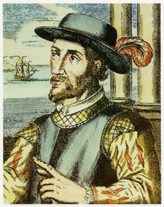Porträtt av Juan Ponce de Leon (1474 – 1521) (handfärgad gravyr). av Spanish School
