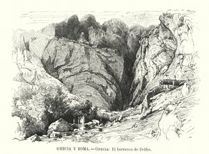 Ravinen i Delphi, Grekland (litho) av Spanish School