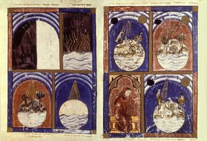 Reproduktion av skapelsen, från Sarajevo Haggadah av Spanish School