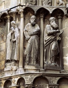 Skulptur från katedralen Santa Maria de Burgos 1221-1568, Spanien. Sarmentals port av Spanish School