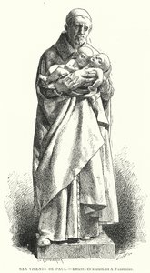 St Vincent de Paul, fransk katolsk präst, marmorstaty av Jean Alexandre Joseph Falguiere (litho) av Spanish School